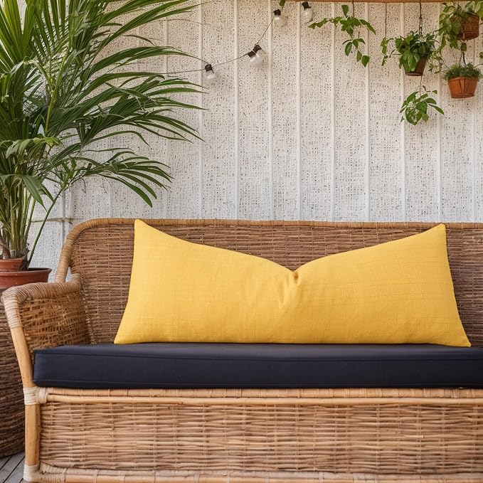 Kevin Textile Outdoor Waterproof 14”x36” Pillow Cover 1 Pack, Yellow | Water Resistant, Soft Faux Linen-cotton Yarn-dyed Woven Texture Throw Pillow Covers for Tent Patio Garden Couch Sofa