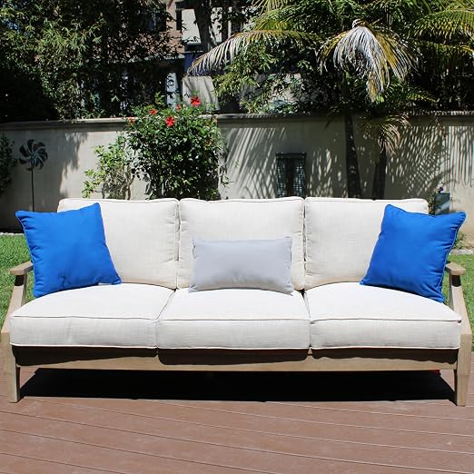 Factory Direct Partners Presidio 18" x 18" Square Decorative Throw Pillow Set with Piping for Indoor/Outdoor Furniture UV, Fade, Weather-Resistant Olefin Fabric (2-Pack) - Brilliant Blue, 13810-BB