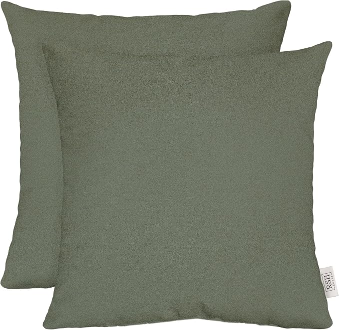 RSH DECOR Square Throw Pillows Set of 2, 17x17 Inch Decorative Pillows for Couch, Water-Resistant Patio Furniture Pillows, All-Weather Spun Fabric, Cast Sage Green - Made in USA