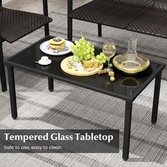 HAPPYGRILL 8 Pieces Wicker Patio Conversation Set with Coffee Table, PE Rattan Chairs with Galvanized Metal Frame, Outdoor Table and Chairs Set for Small Space, Balcony, Poolside, Backyard (Mix Brown)