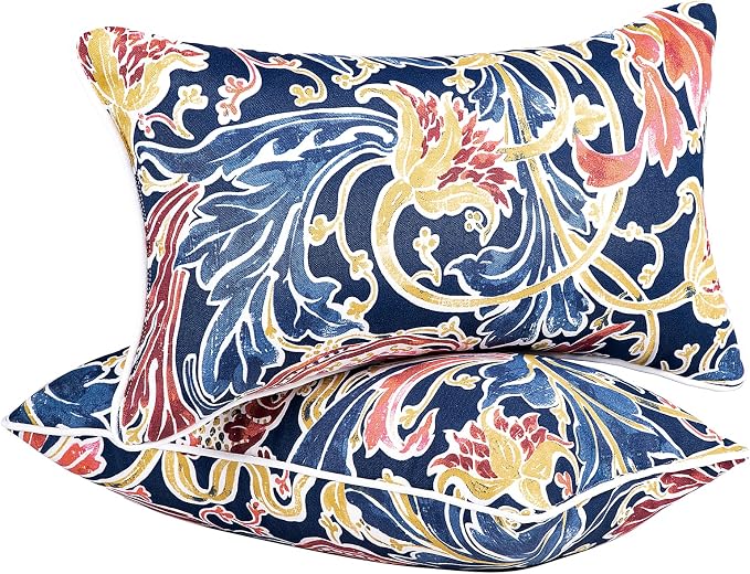 JMGBird Colorful Pillows Navy Outdoor Pillows with Inserts Included | 12 x 20 outdoor pillow insert outdoor throw pillow outdoor patio pillows for Patio Furniture