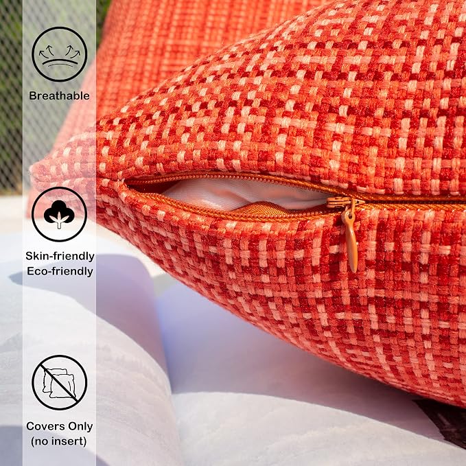 Kevin Textile Outdoor Waterproof 20x20 Inch Pillow Covers 2 Pack, Red | Water Resistant, Faux Linen Yarn-dyed, Woven Texture Throw Pillow Covers for Tent Patio Garden Couch Sofa