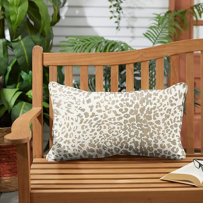 Sorra Home Sunbrella Solid Pillow Set, 12 in x 24 in, Tan Leopard