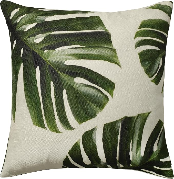 Fab Habitat Indoor/Outdoor Throw Pillow Made from Recycled Polyester Yarn - Stain Resistant, Machine Washable, Insert Included - Tropical - Patio, Deck, Living Room - Palm Leaves Green (20" x 20")