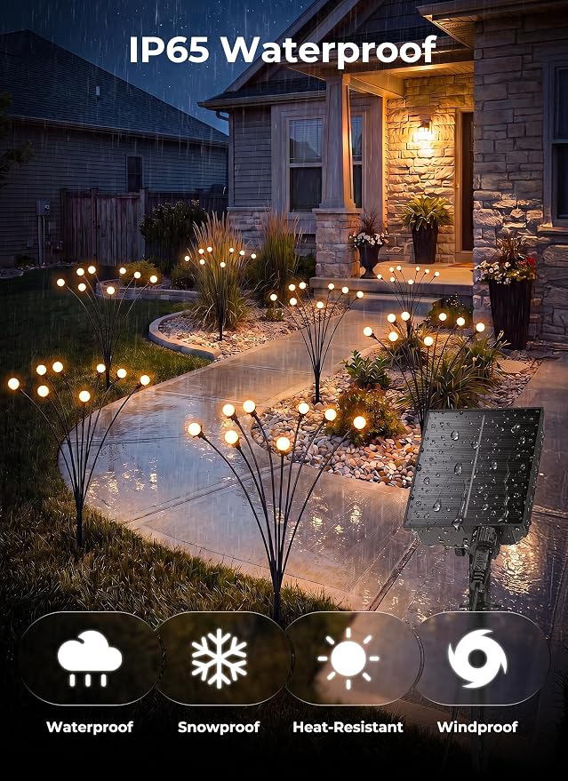 Brightown Solar Lights Outdoor,8Pack 64LED Solar Garden Lights Warm White | Swaying Firefly Waterproof, 8 Modes Solar String Light for Yard Patio Pathway Landscape Decoration Gifts