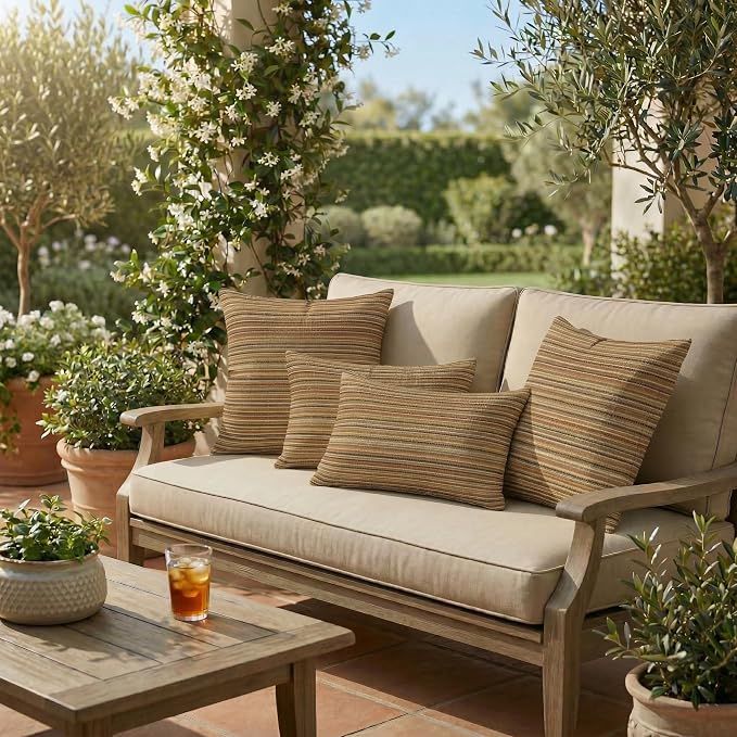 RSH DECOR: Outdura Lumbar & Square Pillows Set of 4 | 20" x 12" & 17" x 17" | Water & Fade-Resistant Performance Fabric | Outdoor Throw Pillows for Patio Furniture | Made in USA (Moran Sonoma)