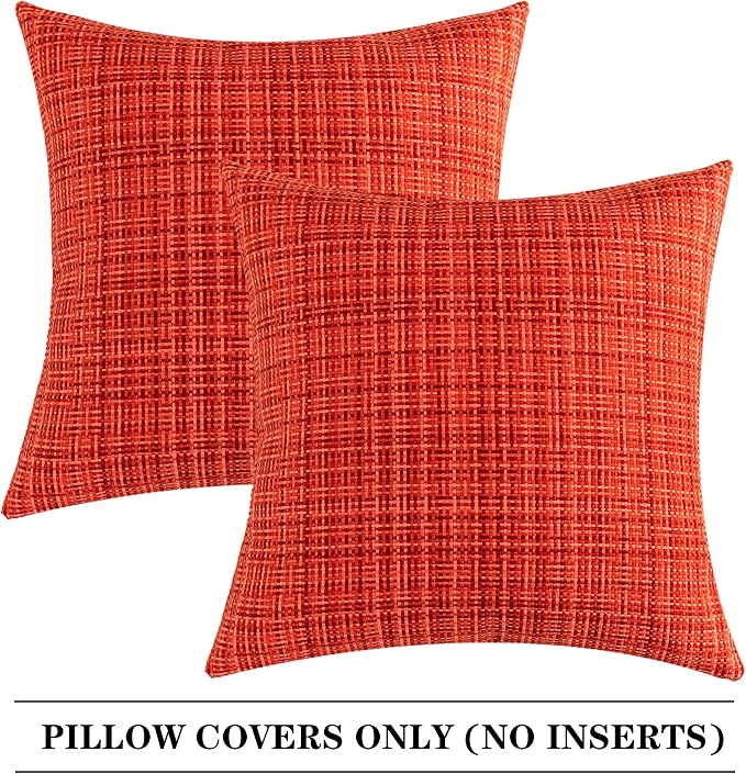 Kevin Textile Outdoor Waterproof 24x24 Inch Pillow Covers 2 Pack, Red | Water Resistant, Faux Linen Yarn-dyed, Woven Texture Euro Throw Pillow Covers for Tent Patio Garden Couch Sofa