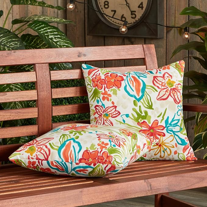 South Pine Porch Outdoor 17-inch Square Accent Pillow, Set of 2, Breeze Floral
