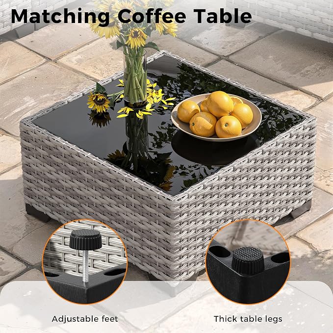 10-Seat Outdoor Wicker Patio Furniture Set with Fire Pit Table, Modular Rattan Sectional Sofa & 2 Swivel Rocking Chairs, 4" Thick Cushions, Rust-Resistant Frame,Blue