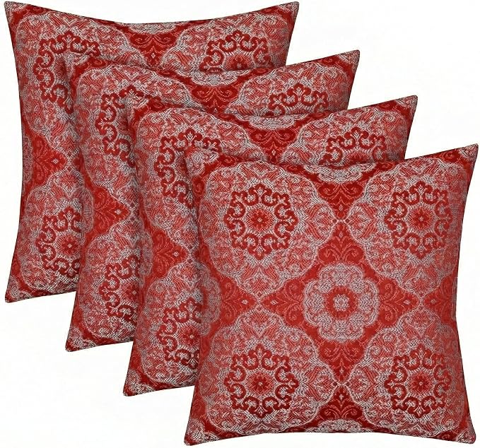 RSH DECOR: Outdura Square Throw Pillows Set of 4 | 24" x 24" | Water and Fade-Resistant Performance Fabric | Outdoor Pillow Covers with Down-Alternative Inserts | Made in USA (Ayorline Flamin)