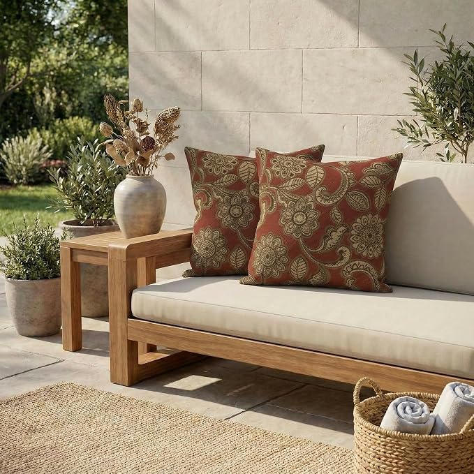 RSH DECOR Square Throw Pillows Set of 2, 20" x 20", Outdoor Pillows Waterproof, Outdoor Pillow Covers, Pillow Covers for Couch, Veranda Crimson, Made in USA