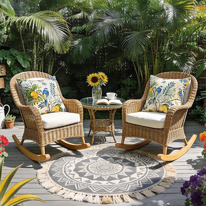 Outdoor Pillow Covers Waterproof Cushion Covers Patio Pillows Case 2 Pack | 18x18inch,Printed Boho Flowers,Seamless,Hidden Zipper,Machine Washable,Perfect decoration for Porch,Patio,Balcony