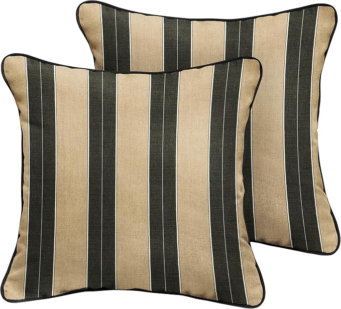 Sorra Home x Sunbrella - Square Pillows (Set of 2), Tan & Black Stripes