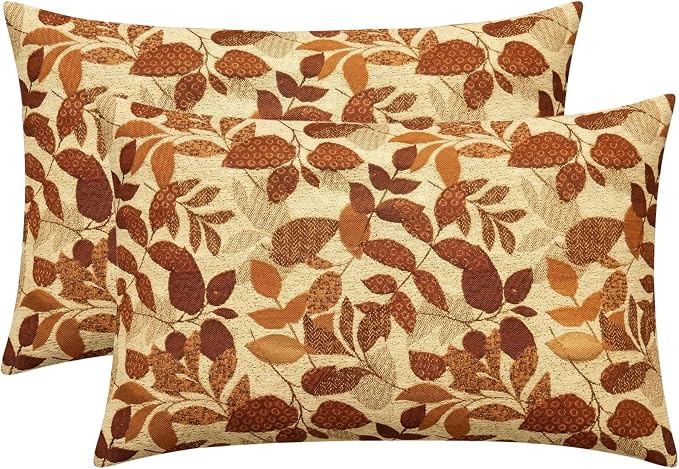 RSH DECOR: Sunbrella Lumbar Throw Pillows Set of 2 | 20" x 12" | Water and Fade-Resistant Performance Fabric | Outdoor Pillow Covers with Down-Alternative Inserts | Made in USA (Gentry Sequoia)