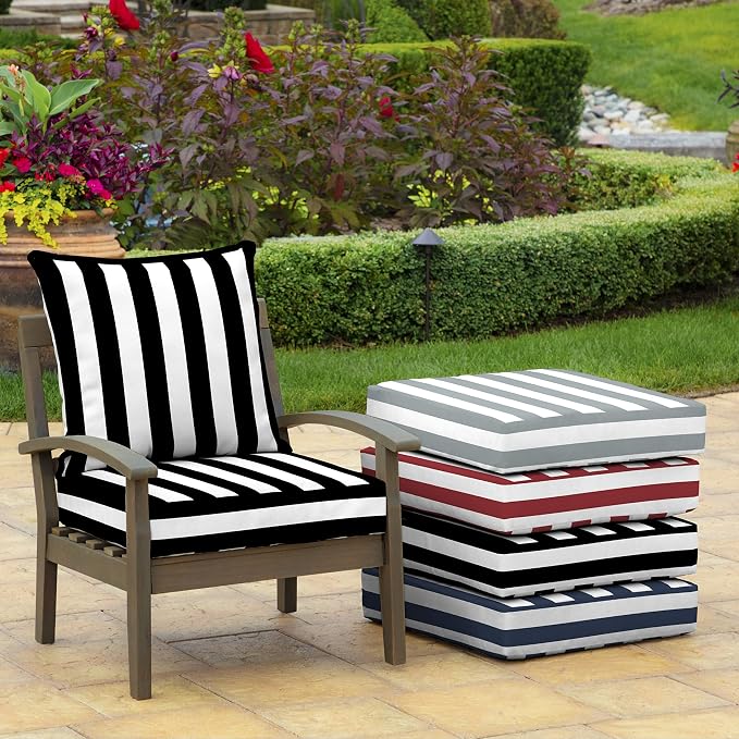 Arden Outdoor Deep Seat Cushion Set, 24x24, Black Cabana Stripe