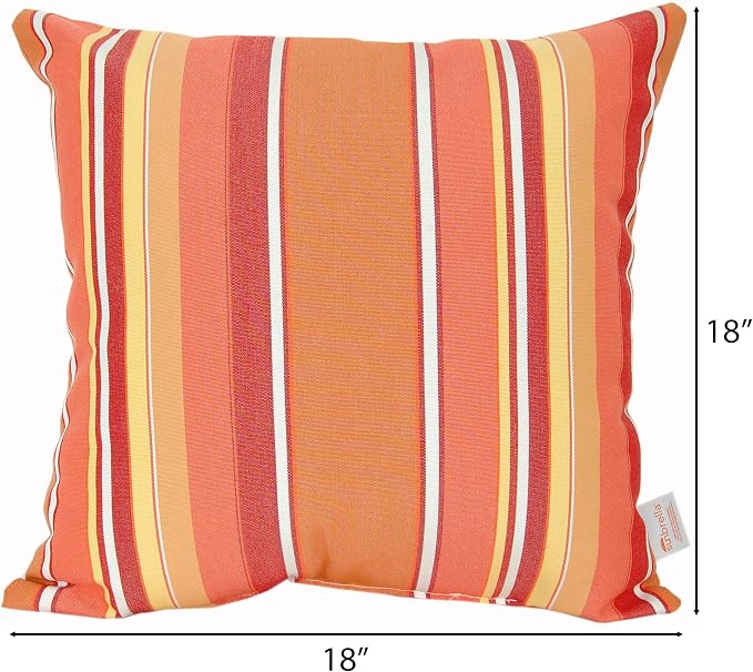 Outdoor/Indoor Sunbrella Throw Pillow Cover Only Square Set of 2 Pieces 18 inch x 18 inch Dolce Mango Stripe - Insert Not Included, Orange