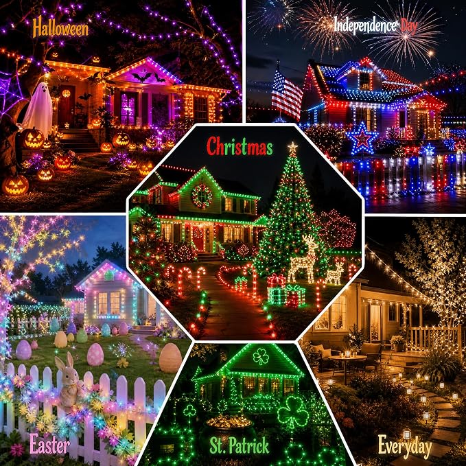 Dazzle Bright Smart Christmas String Lights, 98FT 300 LED RGB Color Changing String Lights with Remote & App Controlled, Halloween Decorations for Indoor Outdoor Holiday Xmas Tree Party Decor