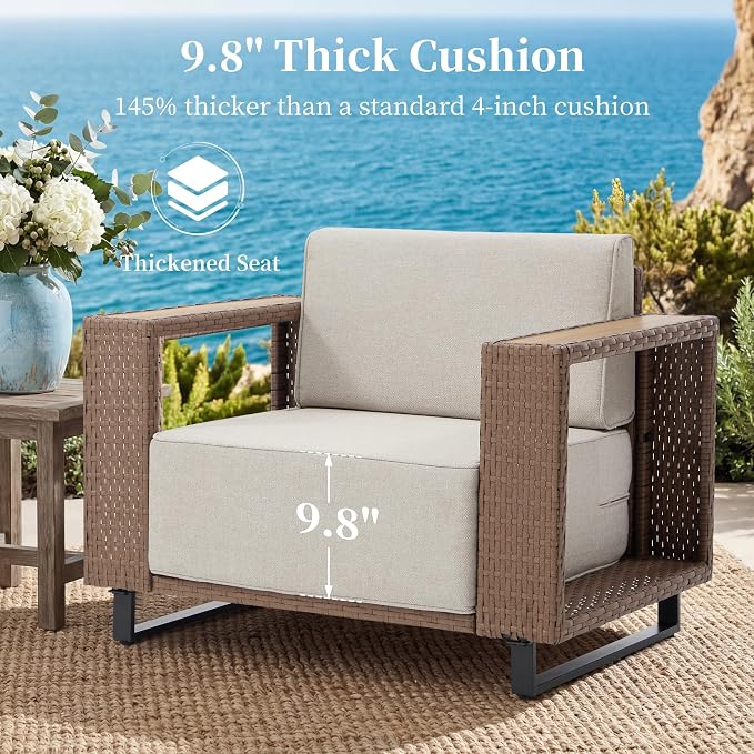 Bonzy Home Wicker Patio Chairs Set of 2, Rattan Outdoor Accent Chairs with Extra-Thick Soft Cushions and Widened Armrest, Patio Conversation Sets for Porch, Garden Poolside Balcony
