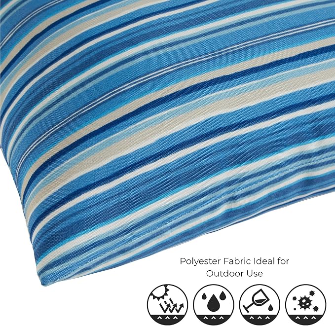 Set of 2 Outdoor Throw Pillows 19 x 12 Inch – Reversible Rectangle Patio Accent Pillows – Weather-Resistant Polyester Fabric – Eco-Friendly Recycled Polyfiber Fill – Sapphire Stripe