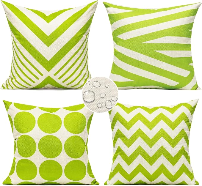 All Smiles Outdoor Waterproof Throw Pillow Covers 18X18 Set of 4,PeakGreen Decorative Cushion Covers Boho Decorations Outside for Patio Furniture Porch Seat Chair Couch Sofa Living Room Geometric