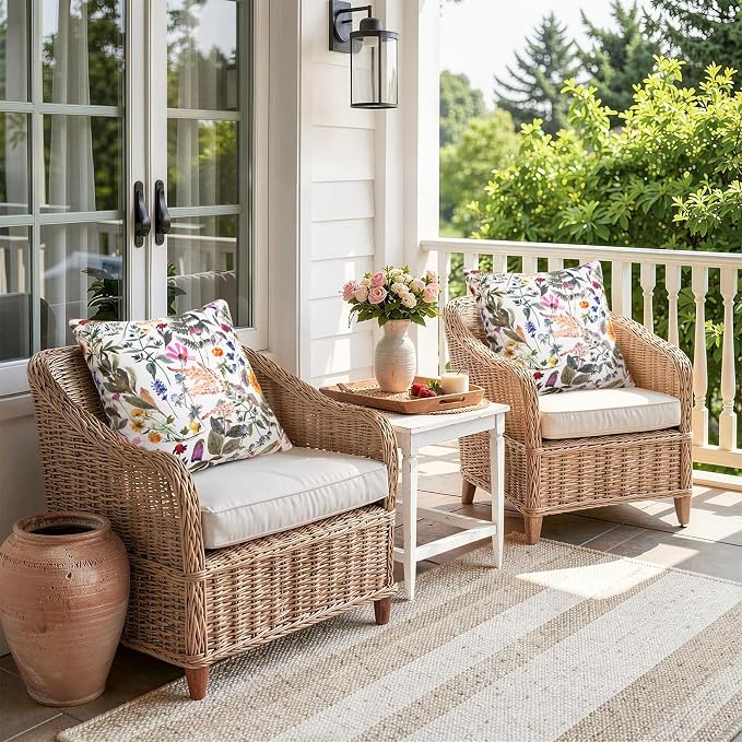 Merrycolor Pack of 2 Outdoor Waterproof Throw Pillow Covers 18x18 Summer Floral Decorative Square Pillowcase Outdoor Pillow Covers for Patio Furniture Garden