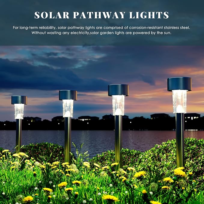 SOLPEX 16 Pack Solar Lights Outdoor, Stainless Steel Solar Pathway Lights | Solar Lights Outdoor Waterproof ,LED Landscape Lighting Walkway for Landscape/ Patio/Lawn/Yard/Driveway-Cold White