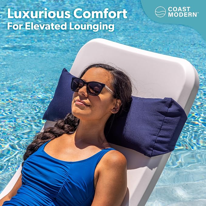 Coast Modern Outdoor Lounge Chair Pillow with Strap - Waterproof Headrest Pillow for Pool Lounger & Patio Chaise Cushions