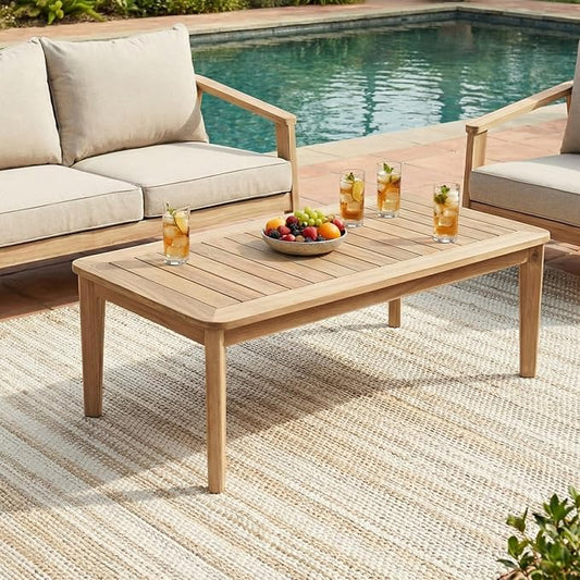 Christopher Knight Home Hartford Patio Acacia Wood Coffee Table, Solid Wood Outdoor Table for Patio Furniture Set, Slat Panel Rectangular Top, Natural Washed