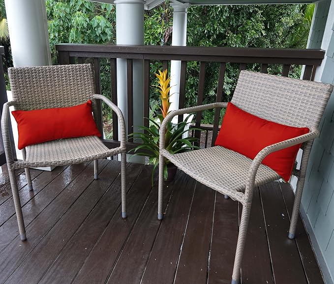 Indoor/Outdoor Polyester Fabric Lumbar Pillow Cover, All-Weather Waterproof Rectangular Cushion Case for Patio Furniture, 12 x 24 Set of 2 -Red