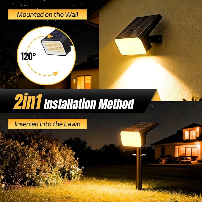Solar Spot Lights Outdoor Waterproof, 6 Pack, 118 LED Warm White | IP67, 4 Modes Auto On/Off, for Yard Garden Pathway Walkway Tree Patio Driveway