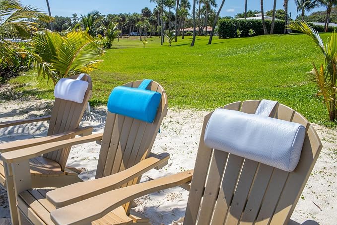 Headrest pillow for patio chaise lounge, in pool lounger on ledge with non-slip weighted tail and cellphone pocket, quick drying outdoor for all weather pool furniture and loungers (Mountain Mist)
