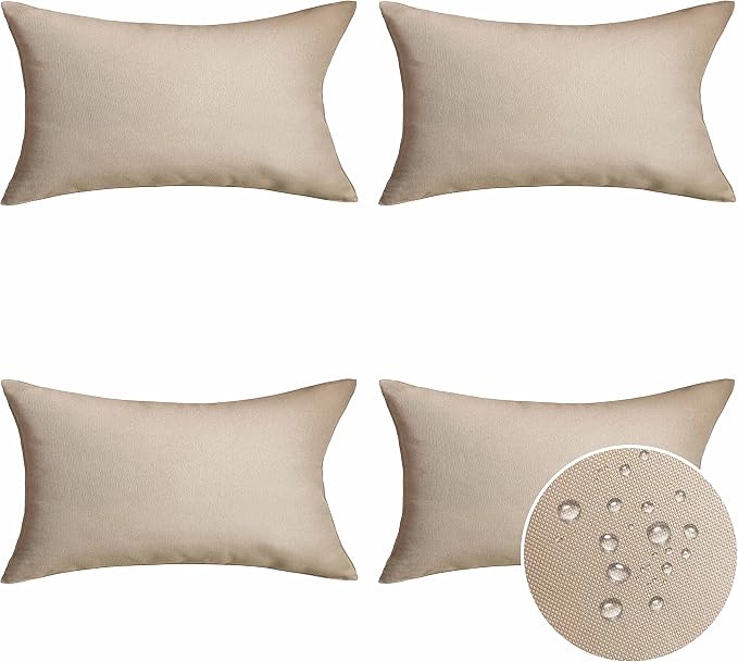 Home Brilliant Rectangle Pillow Cover 12x20 Linen Pillow Covers Waterproof Outdoor Throw Pillows for Patio, 30x50 cm, Set of 4, Light Linen