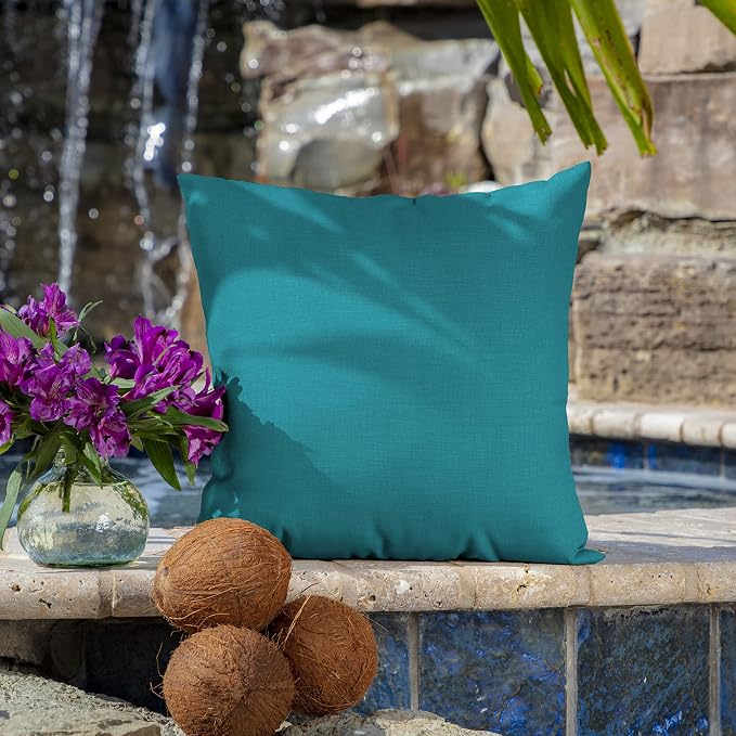 Arden Outdoor Toss Pillow, 16x16, Lake Blue | Indoor/Outdoor Décor, Rain-Proof, Fade Resistant, Mold and Mildew Resistant