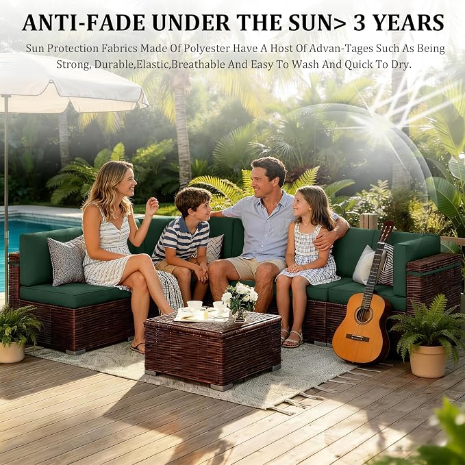 14pc Waterproof Outdoor Couch Cushions for 6 Seat Patio Dark Green | Water-resistant, UV-resistant,14pc High-Density Foam Replacement Cushions for 6-Seat Outdoor Sectional Furniture