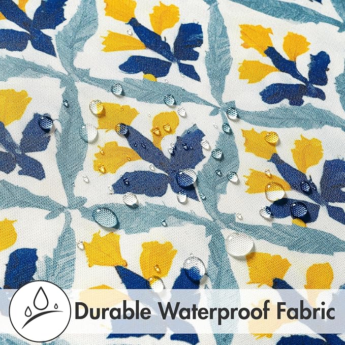 MIULEE Outdoor Floral Pillow Covers Waterproof 18x18 Light Yellow Blue | Decorative Block Print,Boho Farmhouse, Set of 2 Coastal Summer Cushion Covers with Piping,Garden Patio Furniture Porch Couch