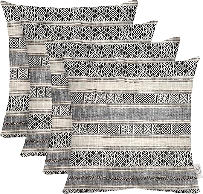 RSH DECOR: Square Throw Pillows Set of 4 | 17" x 17" | Water and Fade-Resistant Performance Fabric | Outdoor Pillow Covers with Down-Alternative Inserts | Made in USA (Banuelos Java)