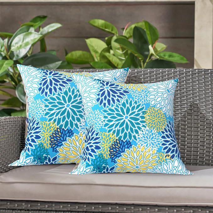 LVTXIII Outdoor Throw Pillows, Decorative Throw Pillows with Inserts, 16"x16" Square Pillows for Bed, Couch, Sofa and Patio Furniture, Set of 2, Dahlia Blue
