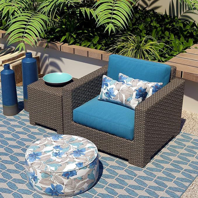 LVTXIII 2 Pack Outdoor Lumbar Pillow Covers, Water Repellent Lumbar Cushion Cases ONLY, 12 x 20 Inch Decorative Lumbar Pillow Cases for Home Patio Garden Furniture Ornament, Clemens Noir Blue