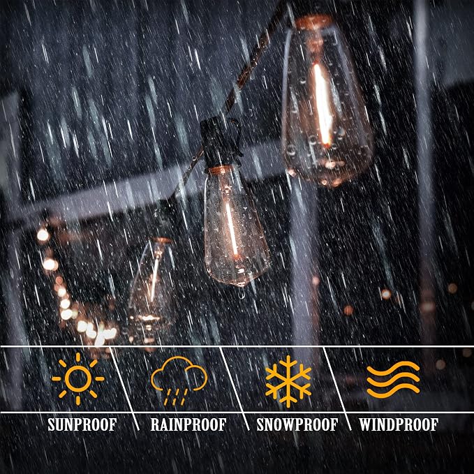 Outdoor String Lights Waterproof 50FT Patio Lighting for Outside Patio Yard | 50FT Connectable Outdoor Lights, 27 Plastic Dimmable Edison Bulbs for Backyard Bistro Porch Garden Gazebo Balcony Deck Cafe