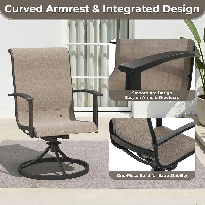 Grand patio 5-Piece Outdoor Dining Set for 4, Patio Dining Set with Swivel Patio Chairs & 1 Square Woodgrain Dining Table with Umbrella Hole, Coffee