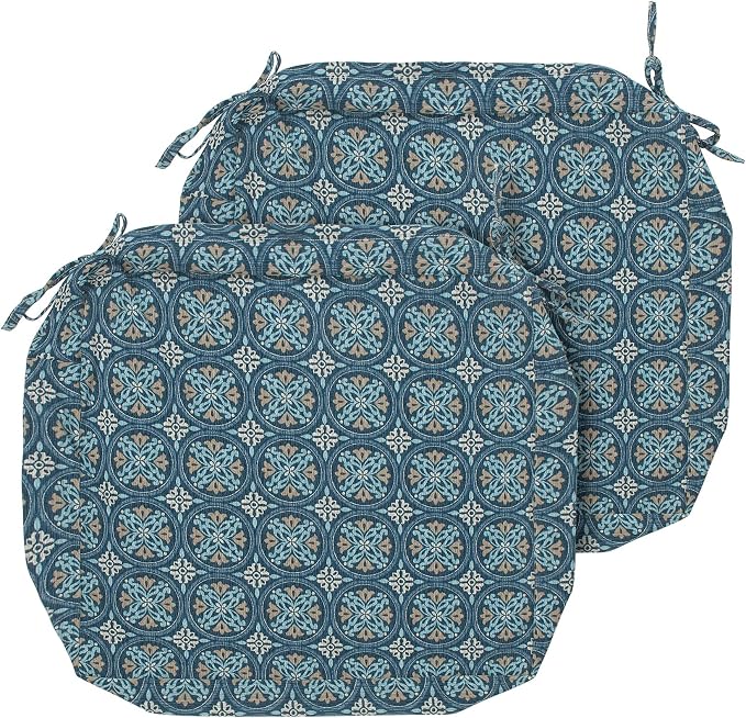 Magpie Fabrics Indoor Outdoor Cushion Cover Replacement 2 Pack, NO Insert! Water Repellent Slipcover with Ties Decor for Patio Garden Chair Seat Sofa Bench Wicker(Morgan Medal Blue, 22x20x4 Inch)