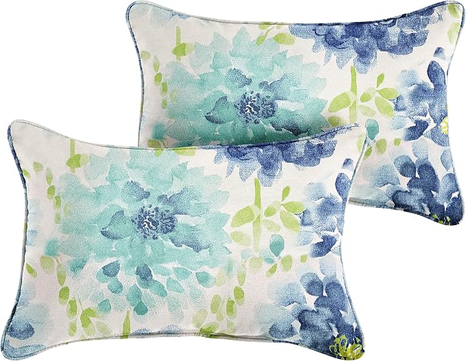 Sorra Home Gardenia Seaglass Outdoor/Indoor Corded Pillow Set of Two 24in x 12in x 6in