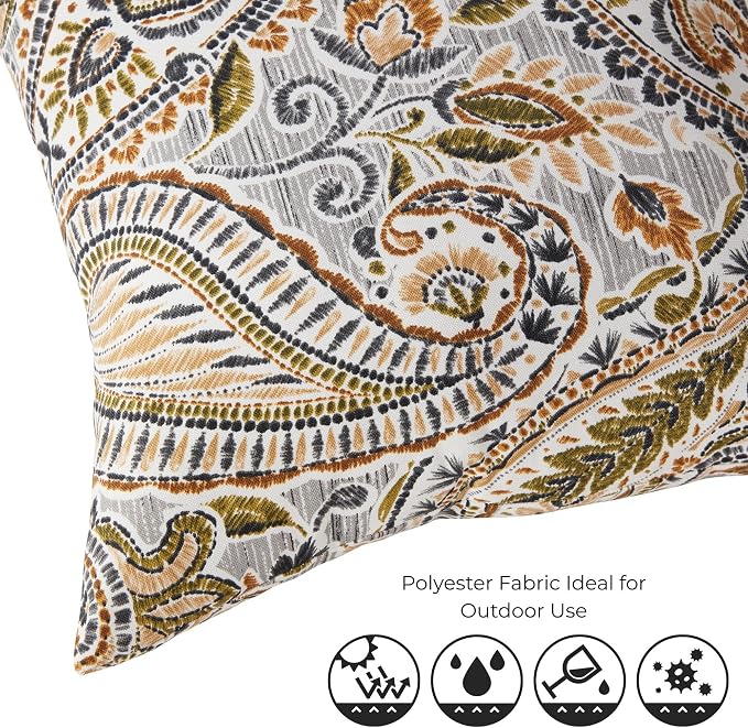 Set of 2 Outdoor Throw Pillows 19 x 12 Inch – Reversible Rectangle Patio Accent Pillows – Weather-Resistant Polyester Fabric – Eco-Friendly Recycled Polyfiber Fill – Arctic Paisley