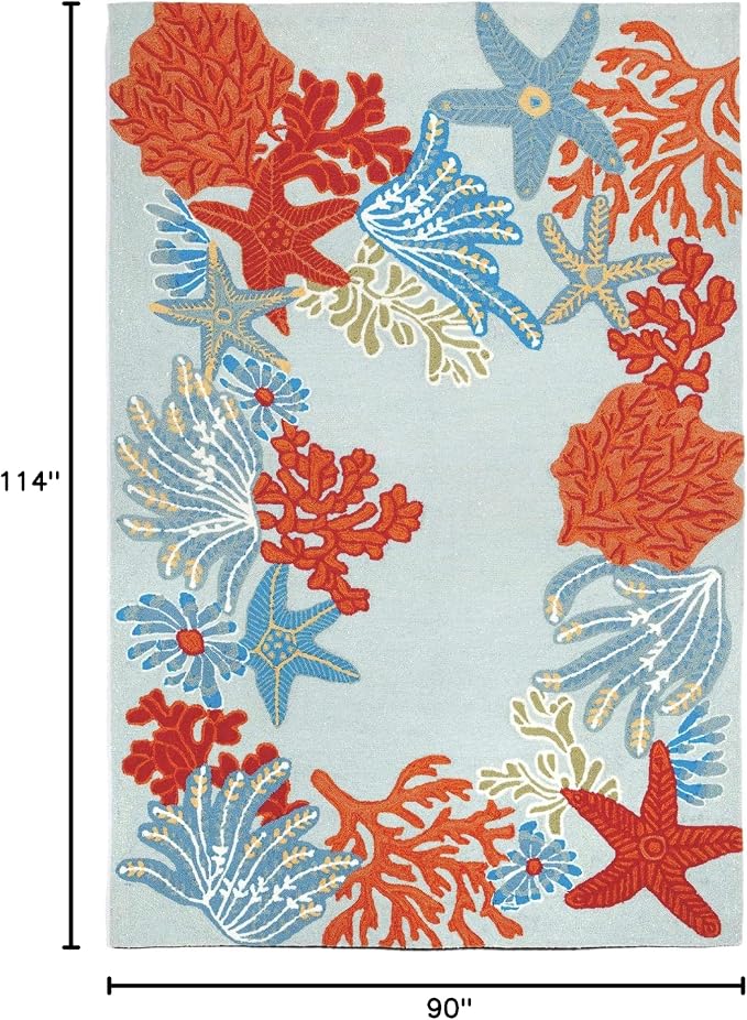 Liora Manne Ravella Indoor/Outdoor Durable Hand-Tufted UV Stabilized Rug- Ocean Scene Aqua 7'6" x 9'6"