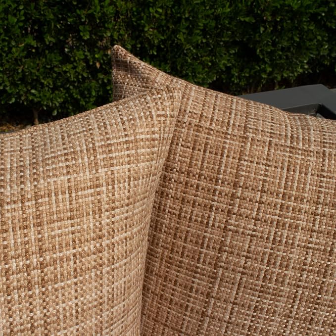 Kevin Textile Outdoor Waterproof 12"x24" Lumbar Pillow Covers 2 Pack, Beige | Water Resistant, Faux Linen Yarn-dyed, Woven Texture Throw Pillow Covers for Tent Patio Garden Couch Sofa