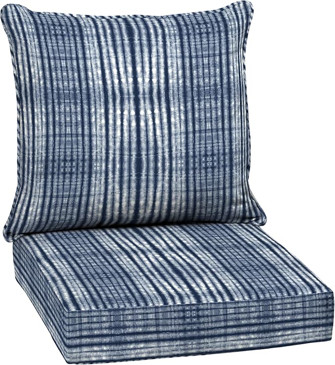 Arden Outdoor Deep Seat Cushion Set, 24x24, Blue Shibori Stripe