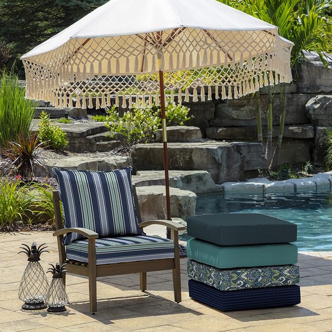 Arden Deep Seat Outdoor Chair Cushion Set (2-Pack), 24 in x 24 in, Weather-Proof, Rain-Proof, Fade Resistant Patio Cushion Set for Chair, Sofa, and Couch Sapphire Aurora Blue Stripe | Outdoor Sofa, Couch, Conversation Set, Weather-Proof, Rain-Proof, Fa...
