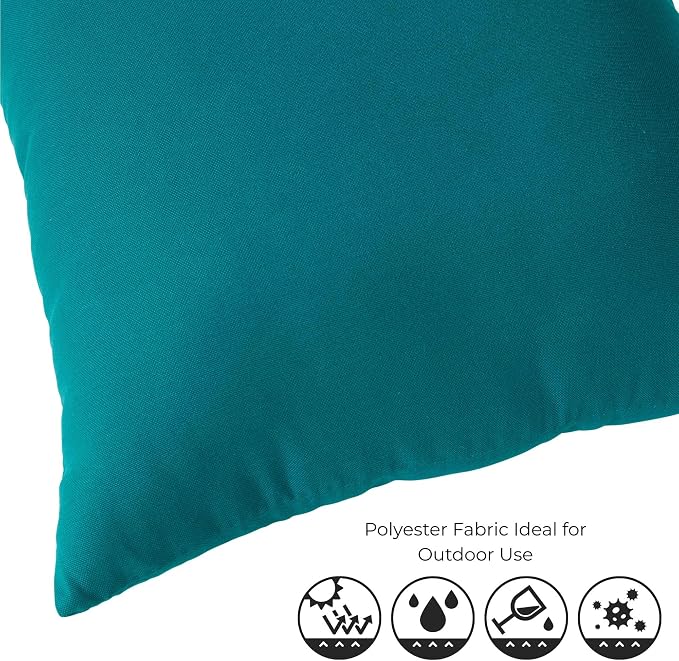 Set of 2 Outdoor Throw Pillows 19 x 12 Inch – Reversible Rectangle Patio Accent Pillows – Weather-Resistant Polyester Fabric – Eco-Friendly Recycled Polyfiber Fill – Peacock