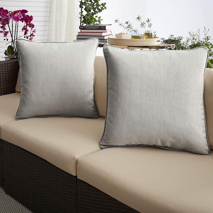 Sorra Home x Sunbrella Indoor/Outdoor Corded Pillows, 18" x 18", Canvas Granite