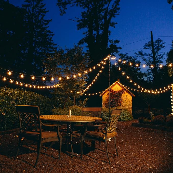 G50 Clear 12 Inch Light Bulbs with C7 Stringer 18 Gauge (White Wire, 100')